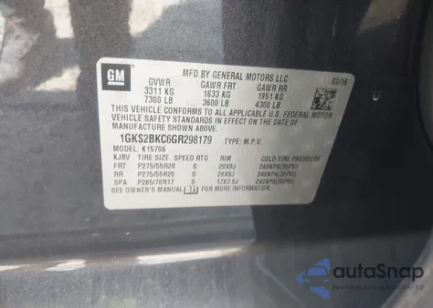 2016 GMC Yukon Slt z USA, uszkodzony, nr VIN 1GKS2BKC6GR298179